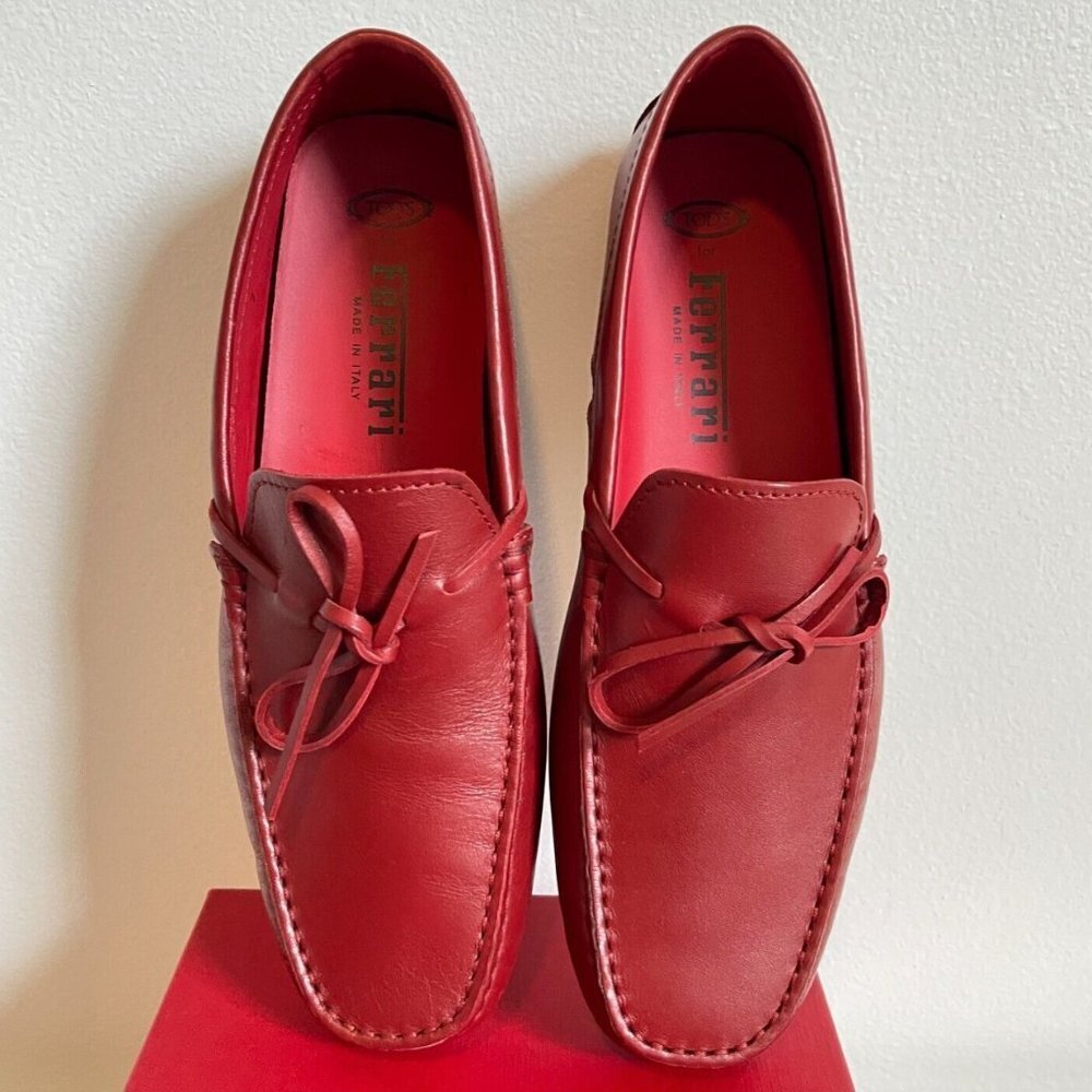 Tod's Ferrari Red Leather City‎ Gommino Cavallino 3D Loafer Shoes, Size Tod's 7